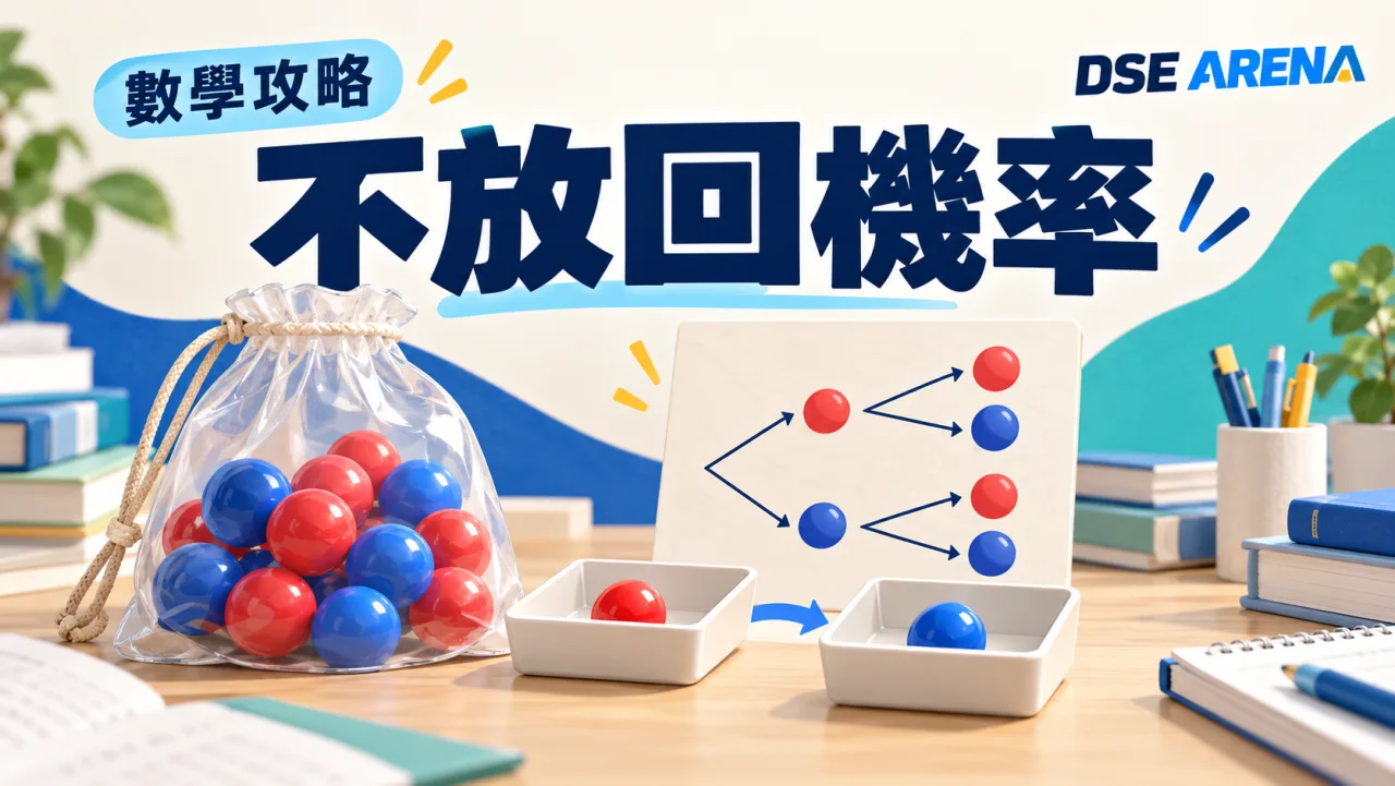 紅藍球、兩次抽取托盤及樹形圖的彩色插畫