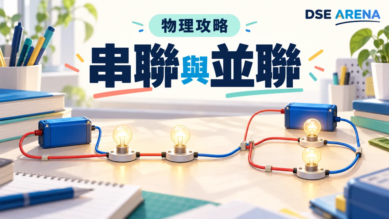 電池、燈泡及單一路線與分支路線的教學桌插畫